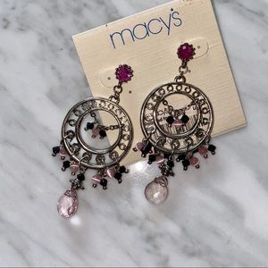 Macy’s Silver & Pink Chandelier Beaded Earrings